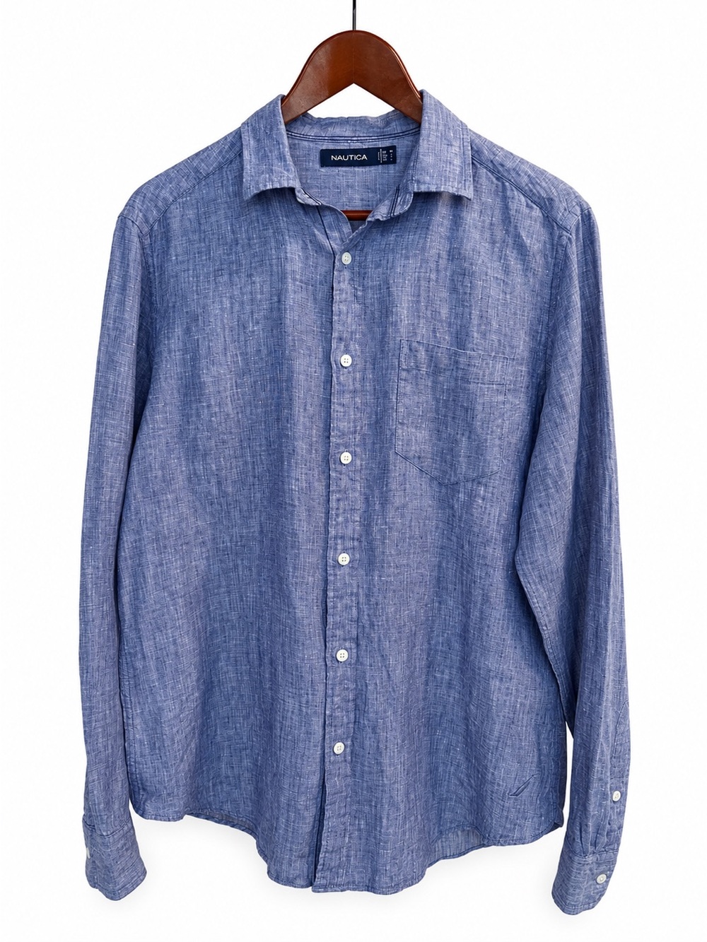 Nautica 100% Linen Button Down Shirt Men's M Blue Long Sleeve